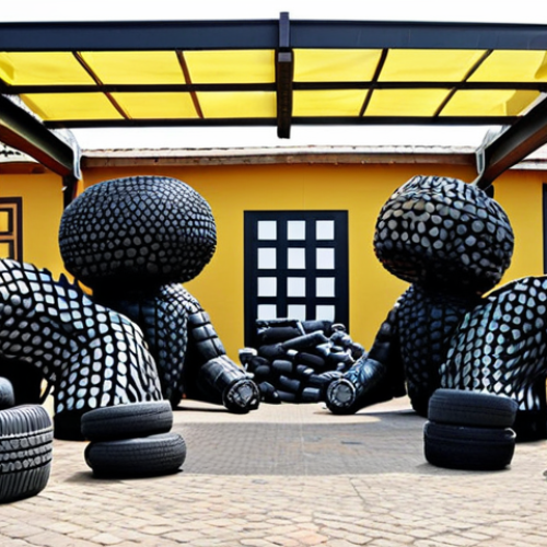 Home 4 **
"Creative upcycling art installation, featuring sculptures and furniture made from recycled plastic bottles, tires, and electronic waste. Emphasize the beauty and artistic value of repurposed materials, showcasing a community workshop setting with diverse participants."
**