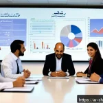 Home 20 지속가능한 기업의 재무 성과 분석 - A modern Middle Eastern corporate office setting showing diverse business professionals engaged in a...