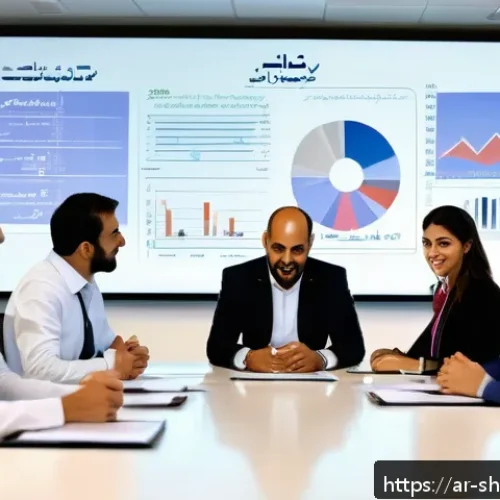 Home 32 지속가능한 기업의 재무 성과 분석 - A modern Middle Eastern corporate office setting showing diverse business professionals engaged in a...