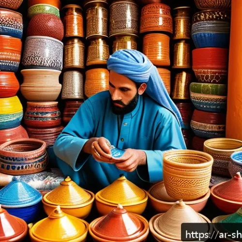 Home 31 지속가능한 관광 개발의 최신 트렌드 - A vibrant traditional Moroccan market scene featuring local artisans in colorful robes crafting intr...