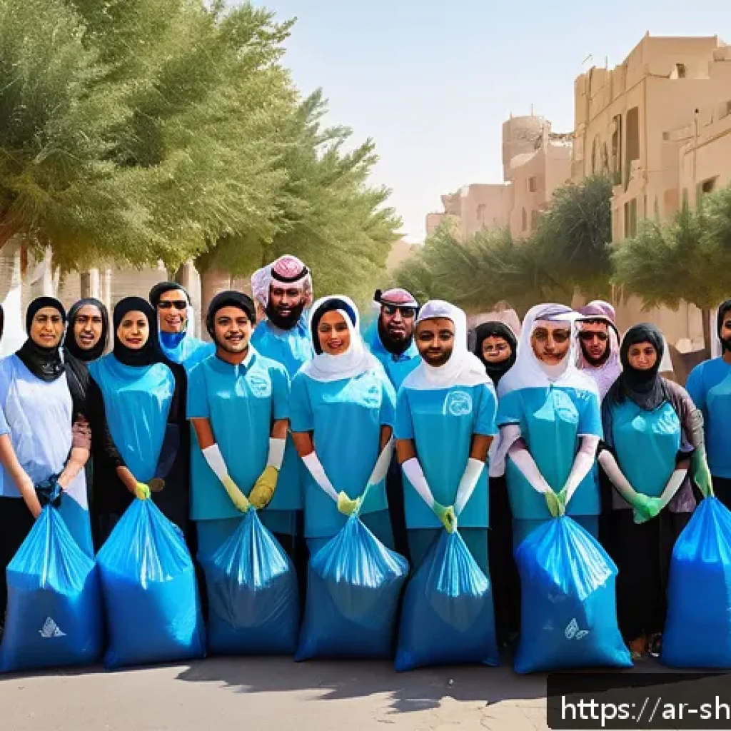 지속가능한 환경 정책의 효과 - A vibrant community cleanup event in a Middle Eastern neighborhood, featuring diverse men, women, an...