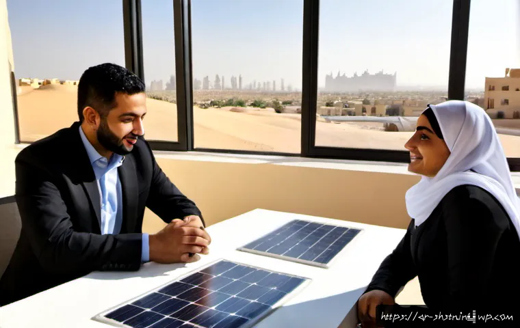 Home 17 지속가능한 기술의 상용화 전략 - Photorealistic strategic meeting in a modern Middle Eastern innovation hub, Arab entrepreneurs in mo...