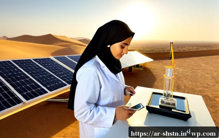 Home 17 지속가능한 대체 에너지 기술 연구 - Photorealistic renewable energy research laboratory in a modern Arab university, Arab female enginee...